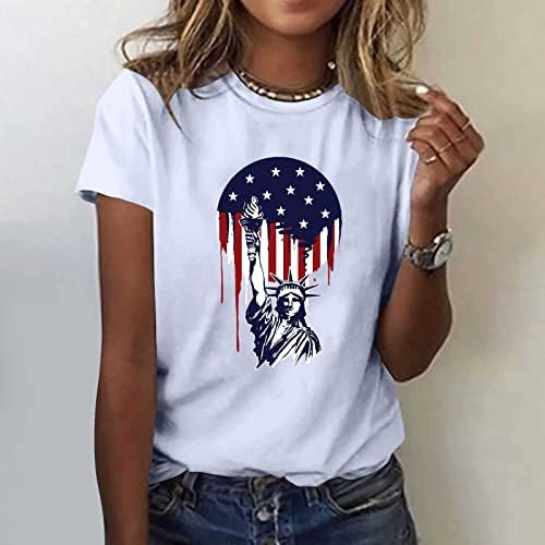 Amerikai Zászlós póló Női július 4-én Hazafias Póló Aranyos Napraforgó Nyomtatás, Rövid Ujjú Felsők Blúz Tshirt