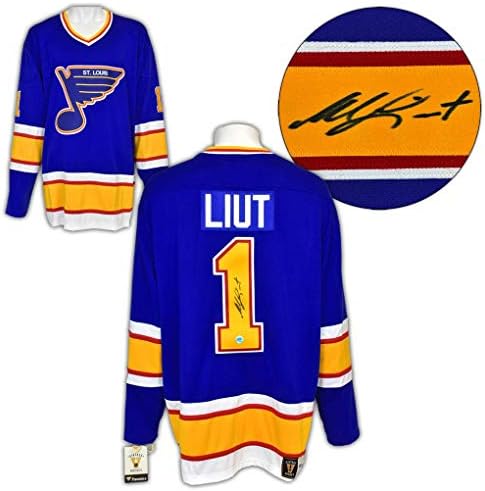 Mike Liut St Louis Blues Aláírt Retro Fanatikusok Jersey - Dedikált NHL-Mezek