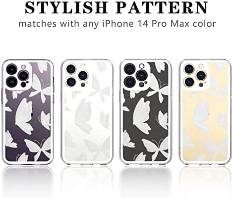 NITITOP Kompatibilis iPhone 14 Pro Max Esetben Tiszta Aranyos Fehér Pillangó Minta Design a Nők, Lányok Esztétikai Romantikus