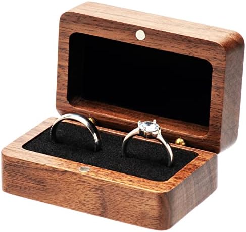 COSISO Régi, Fából készült Gyűrű Doboz, 2 Gyűrű, Egyedi ajánlatot Ajándék, Esküvő, Eljegyzés, valamint Szertartás (Bézs Belső)