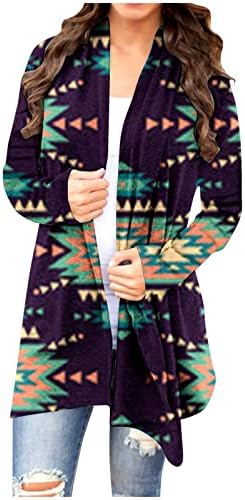 Könnyű Kardigán Női Etnikai Style Pulóvert Azték Nyomtatás Grafikai Téli Kabát, Hosszú Ujjú Nyissa ki az Elülső Outwear