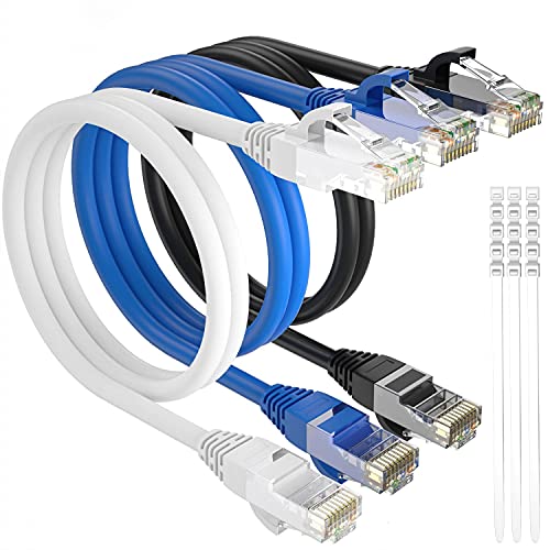 Adoreen Cat 6 Ethernet-Kábel 12 ft-3 Pack-Több Színben, Gigabit Patch Kábel, Puha & Rugalmas, Nagy Sebességű Cat6 RJ45 LAN