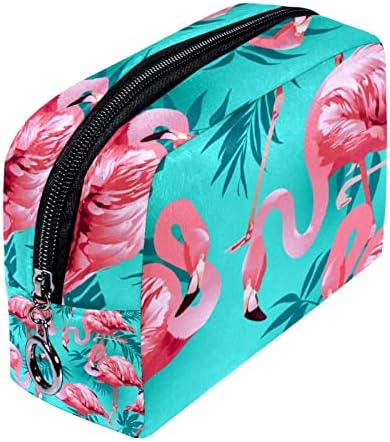 Kis Smink Táska, Tok Cipzárral Utazási Kozmetikai Szervező a Nők, Lányok, Modern Flamingo Trópusi Dzsungel pálmalevelekből