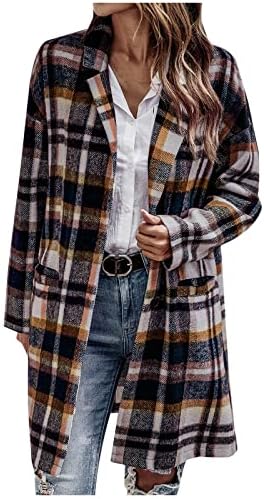 Női Kockás Kockás Shacket Kabátok Hosszú Kabát Alkalmi Plus Size Gyapjúból Árok Kabát Hajtókáját Gomb Le Outwear