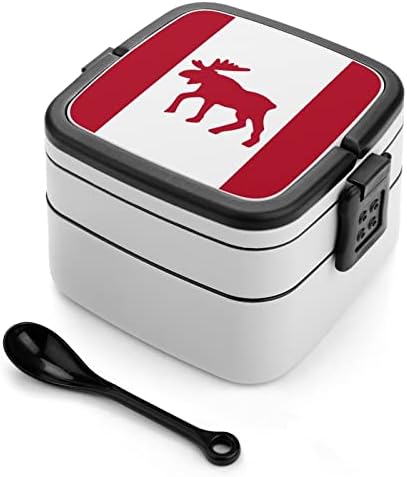 Kanada Jávorszarvas Zászló Bento Box Dupla Réteg All-in-One Rakható Ebéd Tartály Kanalat Piknik Munka, Utazás