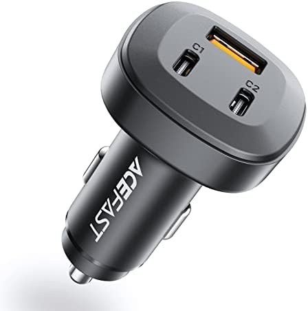 ACEFAST 66W USB-C Autós Töltő Adapter,3 Port Mini, illetve Nikkel Ötvözet Test,Biztonságos, Alacsony Hőmérséklet Gyors Töltés