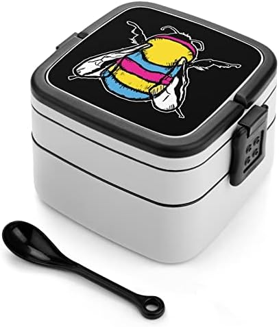 Pansexual Zászló Méh Ebédet Hordozható Double-Layer Bento Box Nagy Kapacitású Ebéd Tartály Élelmiszer-Tartály Kanál