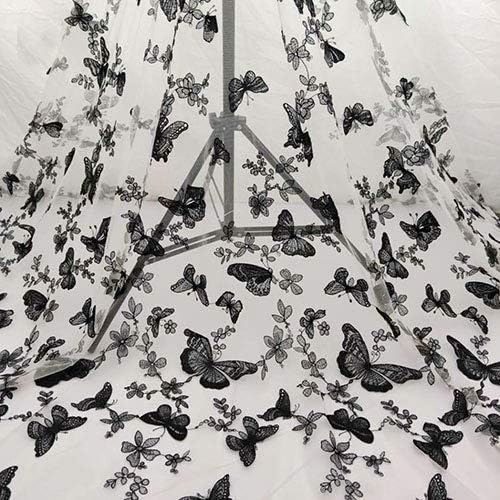 51 Cm Szélesség 3D Pillangó Hímzés Haute Couture Ruhát Csipke Anyagból Eladó által Udvar (Fekete)