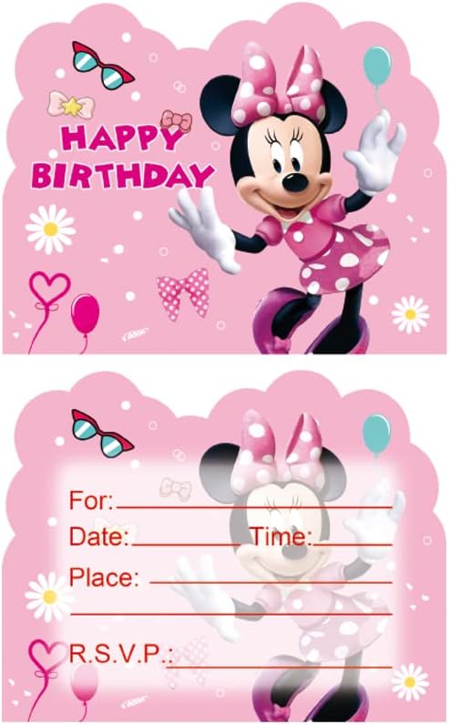 BRKENT 20 Rózsaszín Minnie Szülinapi Meghívókat Minnie születésnapi Party kellékek.