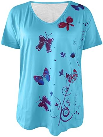 Pillangó Nyomtatás Póló Női Rövid Ujjú, V-Nyakú Pólók Laza Alkalmi Tee Póló Nyári Vakáció Blúz Ing Tunika
