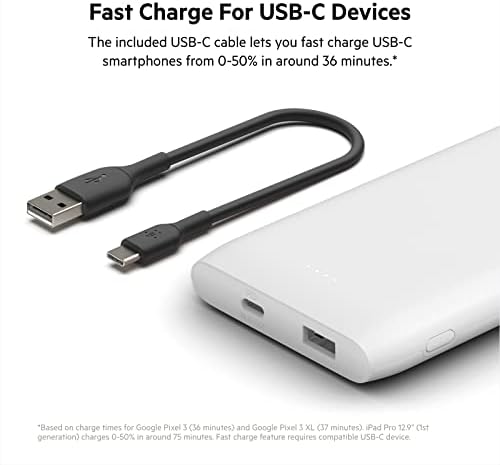 Belkin USB-C PD Power Bank 10K (Gyors Töltés Hordozható Töltő & 37W Dual Port Gyors, Autós Töltő, USB C Típusú 25W PPS-Port,