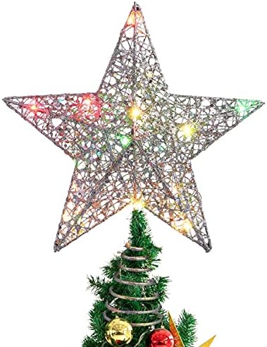 jojofuny karácsonyfa Topper Fém Csillogott fa tetején Csillag, Fény Hallow Vezeték Csillag Topper az Új Év Haza Fél Fesztivál