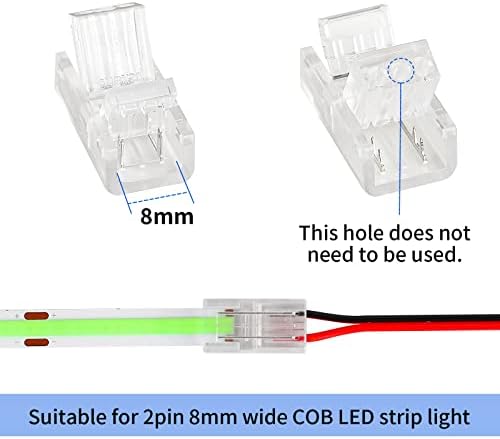 HOMELYLIFE 2Pin COB LED Szalag Csatlakozók 8 mm-es Soldless 10 Csomag 16.4 ft Hosszabbító Kábel 8 mm-es Szélesség COB LED