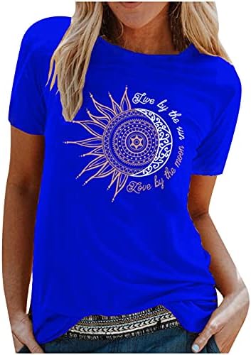 Nyáron A Nők Sun Moon Grafikus Tshirt Maximum Trendi Rövid Ujjú Sleeve Levél Nyomtatás Póló, Ünnepi, Alkalmi Blúzok